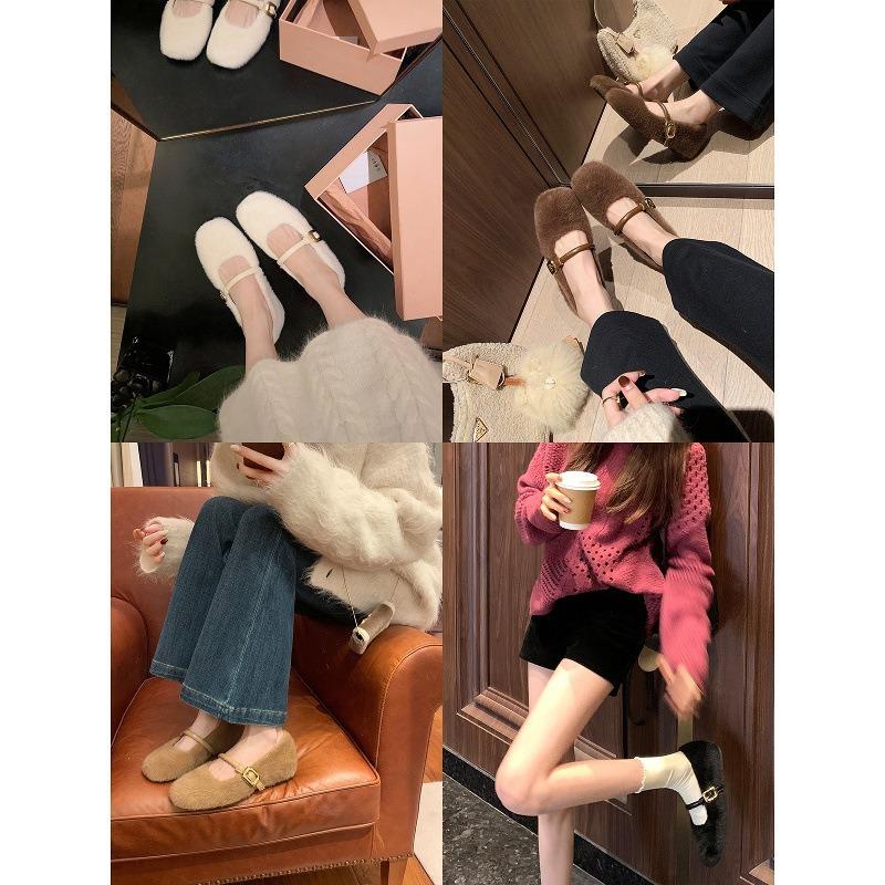 Real wool version~ inner height increase cm grape ma ballet single shoes fleece warm fluffy shoes women wear Mary Jane shoes in winter