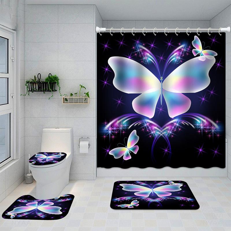 Exquisite Digital Printing Shower Curtain Four-Piece Fashion Shower Curtain Creative Personality Butterfly Series Shower Curtain
