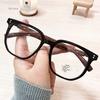 Trendy Anti Blue Light Wooden Grain Leg TR90 Myopia Glasses, Men Women Big Square Blue Ray Blocking for Computer Glass Frames
