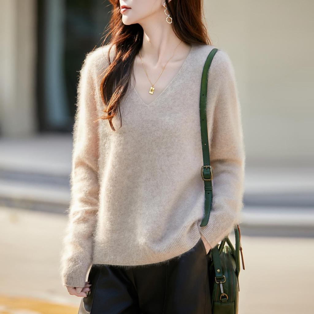 Brushed Series Heavyweight Cashmere Seamless Knitted Sweater Pullover for Women