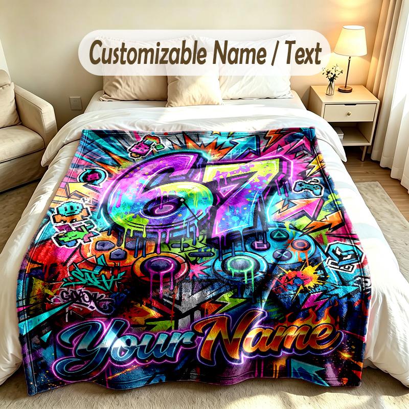 Graffiti Theme Custom Blanket Personalized Name & Text Customized Soft Warm Throw Blanket Home Decor
