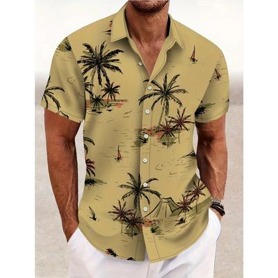 Men's Tropical Hawaiian Printed Short Sleeved Button Up Shirt Casual Summer Pretend