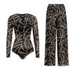 Long-sleeved Sunscreen Swimsuit Women's High Elastic Thickened Mesh Loose Trousers European and American Swimwear Fitness One-piece