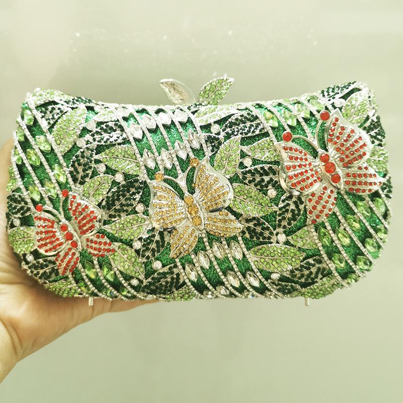 

White Butterfly Flower Evening Bag Rhinestone Diamond Hollow out Metal Crystal Clutch Purse for Women Dinner Wedding Party Bags 21cmX13cmX7cm