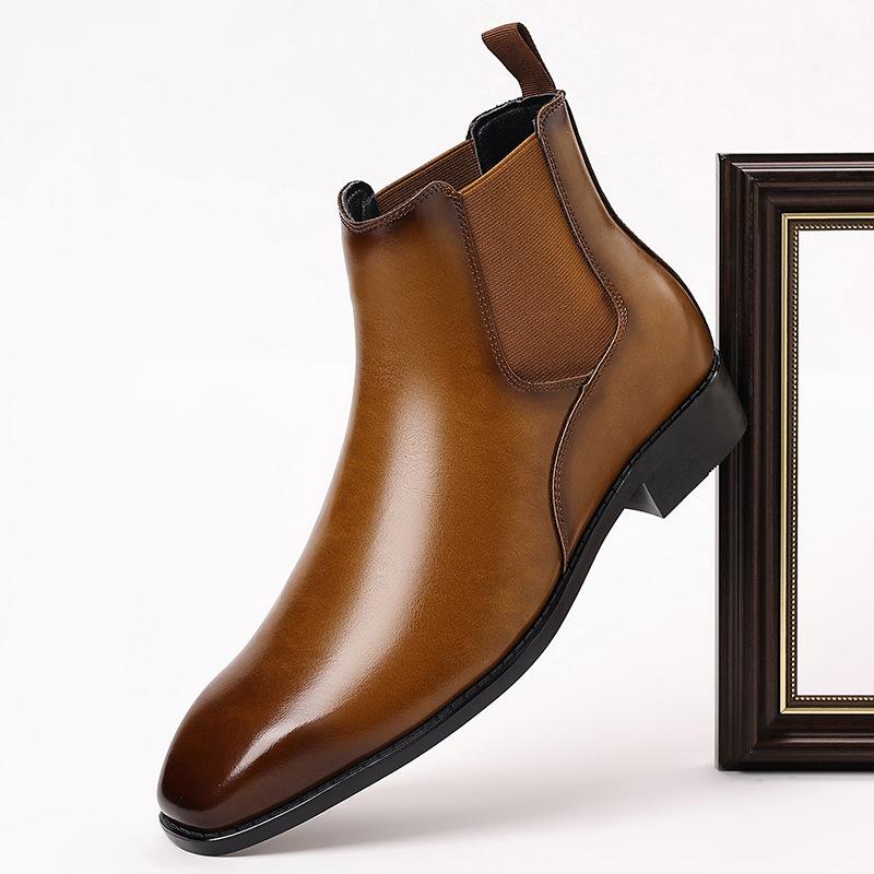 New Winter Fashion Patent Leather Chelsea Ankle Boots For Men's Casual Brand Designe Pointed Toe Shoes Zapatos Hombre High Tops