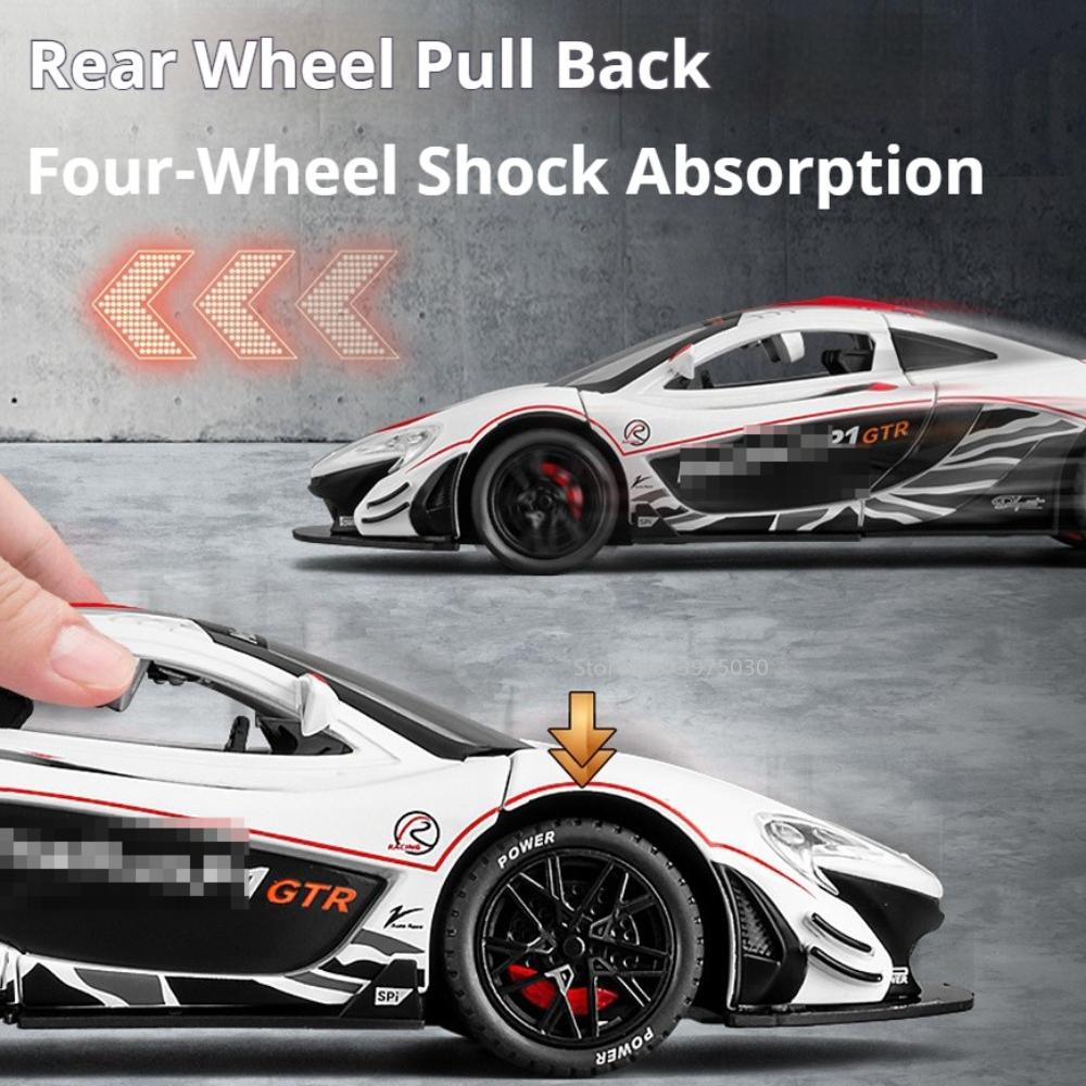 1/22 McLaren P1-GTR Model de mașină de jucărie din aliaj turnat sub presiune cu sunet și lumină Roată din spate Funcție de tragere în spate Modele de vehicule Cadouri de ziua copiilor