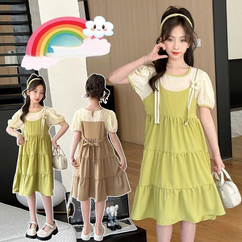 Girls' Fashionable Dress for Summer, Children's Sweet Fake Two-piece Halter-style Princess Dress