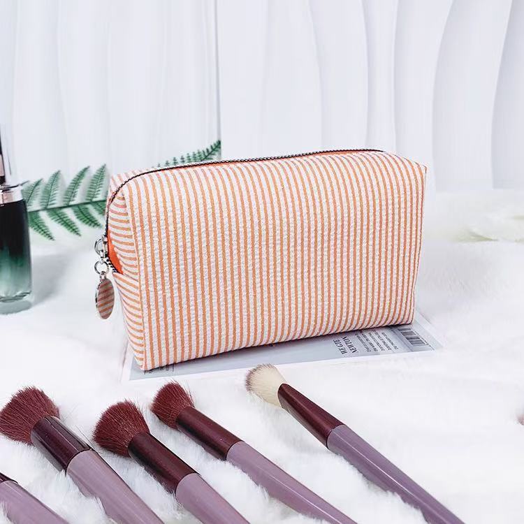 1pc Striped Women's Cosmetic Bag, Striped Zipper Organizer Pouch, Travel Toiletry Bag, Women's Makeup Organizer, Travel Organizer Pouch
