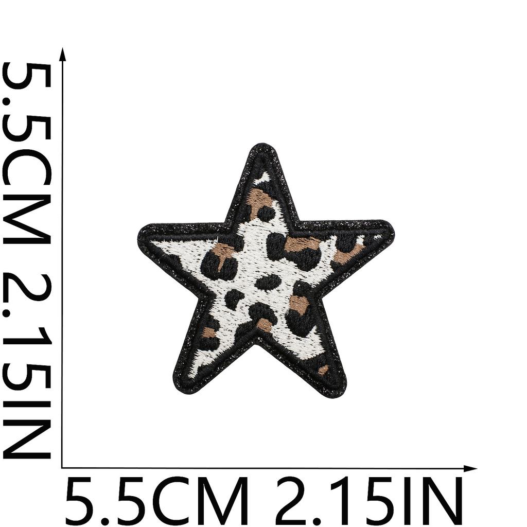 Leopard Print Embroidery Cloth Sticker Grit Leather Five-Pointed Star Patch Sticker Bag With Color Pattern Computer Embroidery Label