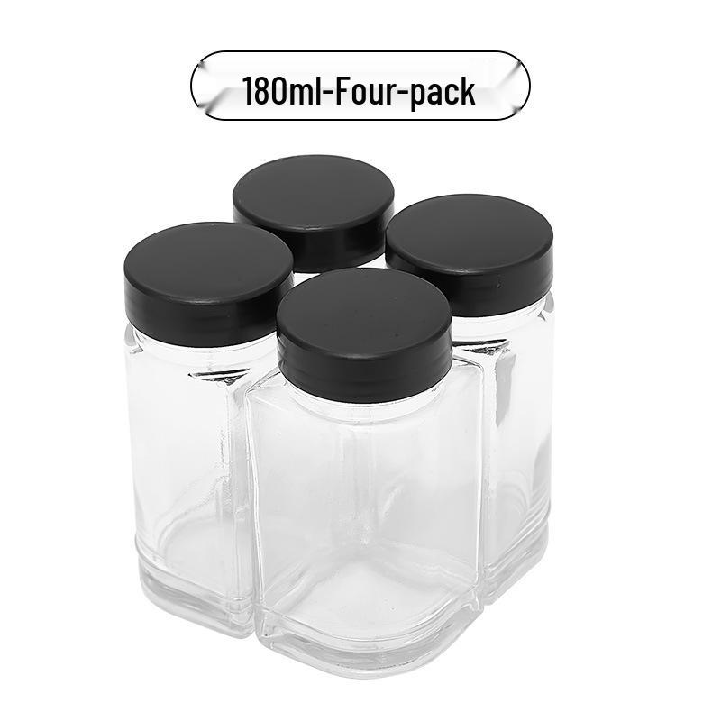 Acacia Wood Glass Seasoning Bottle Set - Pepper, Salt, Spices - 4-Piece Square Sprinkler Jars