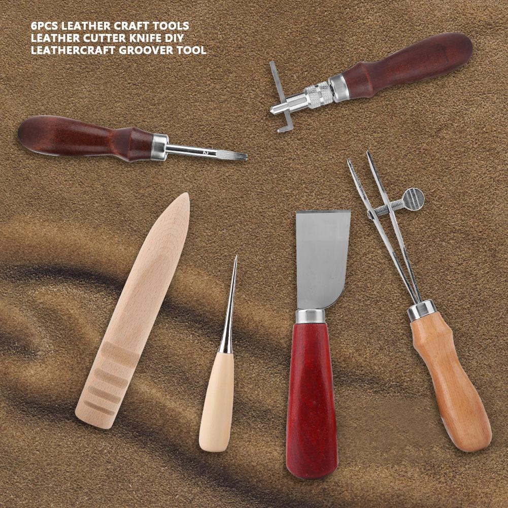 6PCS Leather Craft Tools Leather Cutter Knife DIY Leathercraft Groover Tool Kit Set