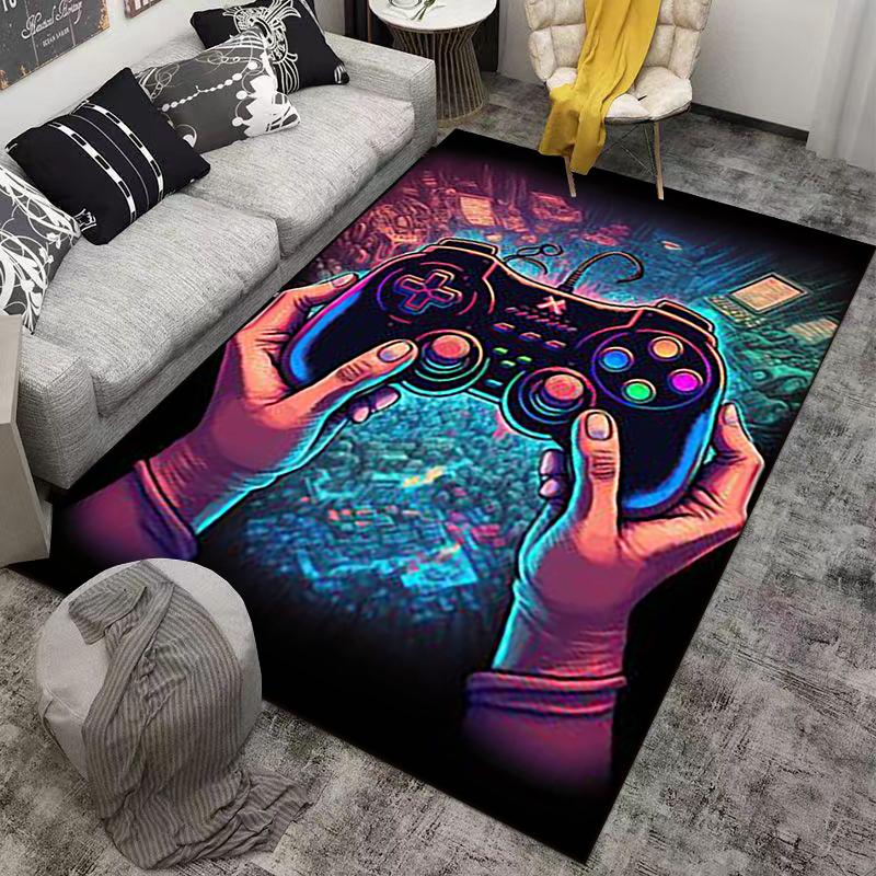 Gaming-Themed Carpet with Controller Design, Vibrant Colors, Neon Style Suitable for Use As an Anti-slip for Living Room Bedroom Sofas