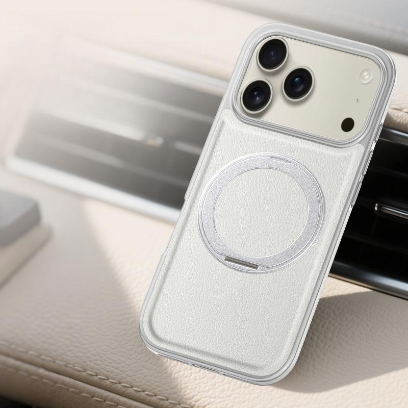 360 Rotating Plain Lychee Magnetic Leather Phone Case For iPhone 17 Pro Max 16 Plus 15 14 13 kickstand Shockproof Slim Cover