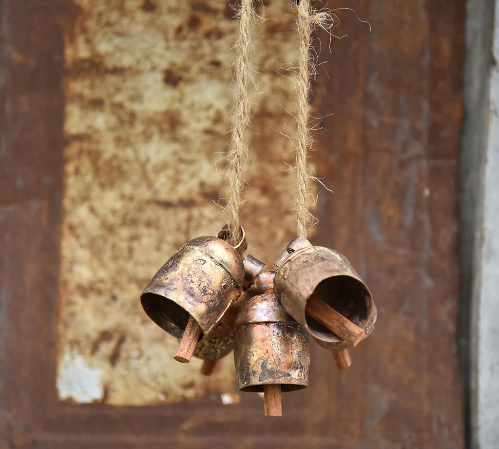Small Metal Cow Bells 2 Inch Rustic Gold Set of 10 Handmade Jingle Bells for Crafts, Wind Chimes, Christmas Ornaments, Boho Home Decor