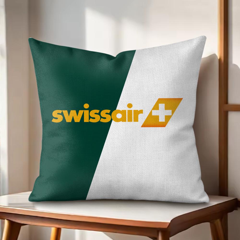 sSwiss Air Transport Company Cushion Cover Natural Linen Organic Fabric DoubleSided Printing Couch Pillow Covers Home Decor