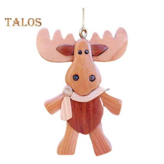 Weihnachtsschmuck in Tierform mit Umhängeband, Hirsch, Eule, Fuchs, handgeschnitzt, aus Holz, Weihnachtsbaum, Heimdekoration