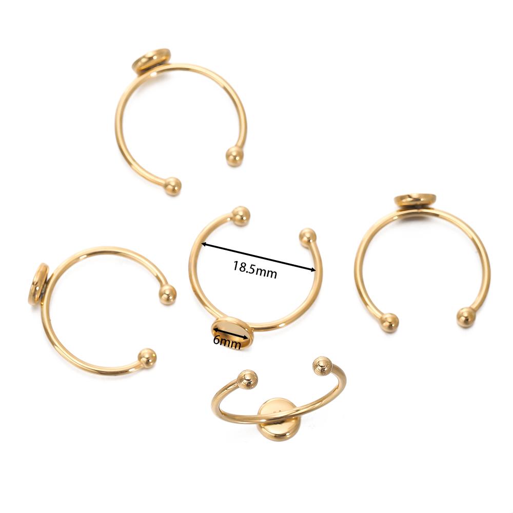 5pcs Gold Color Stainless Steel Open Ring Cabochon Cameo Blank Tray Base Settings for DIY Rings Jewelry Making Findings Supplies