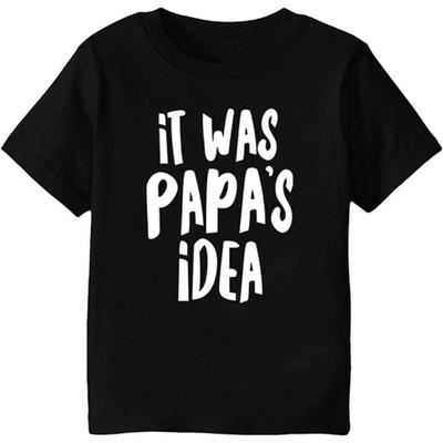 Girls Boys Short Sleeve T-Shirts Soft Cotton Tee Tops It Was Papa's Idea Funny Letter Print Daily Outfits Clothes