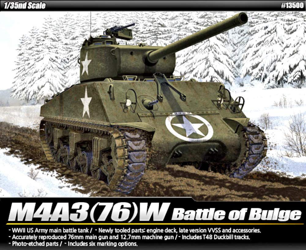 Academy Scale US Army Sherman Battle of the Bulge Plastic Model Kit 13500 1/35 M4A3(76)W