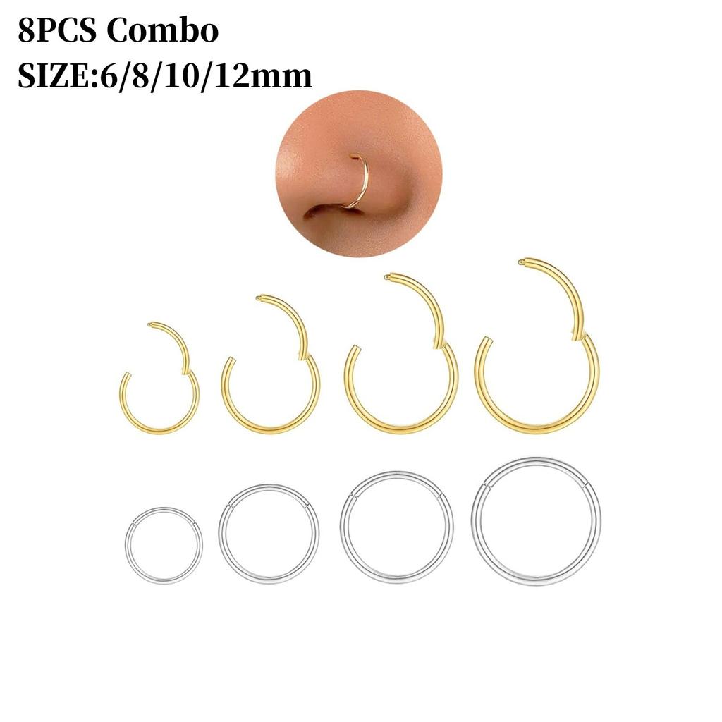 316L Surgical Stainless Steel Nose Hoops Hinged Clicker Septum Rings for Nose Cartilage Body Piercing Jewelry