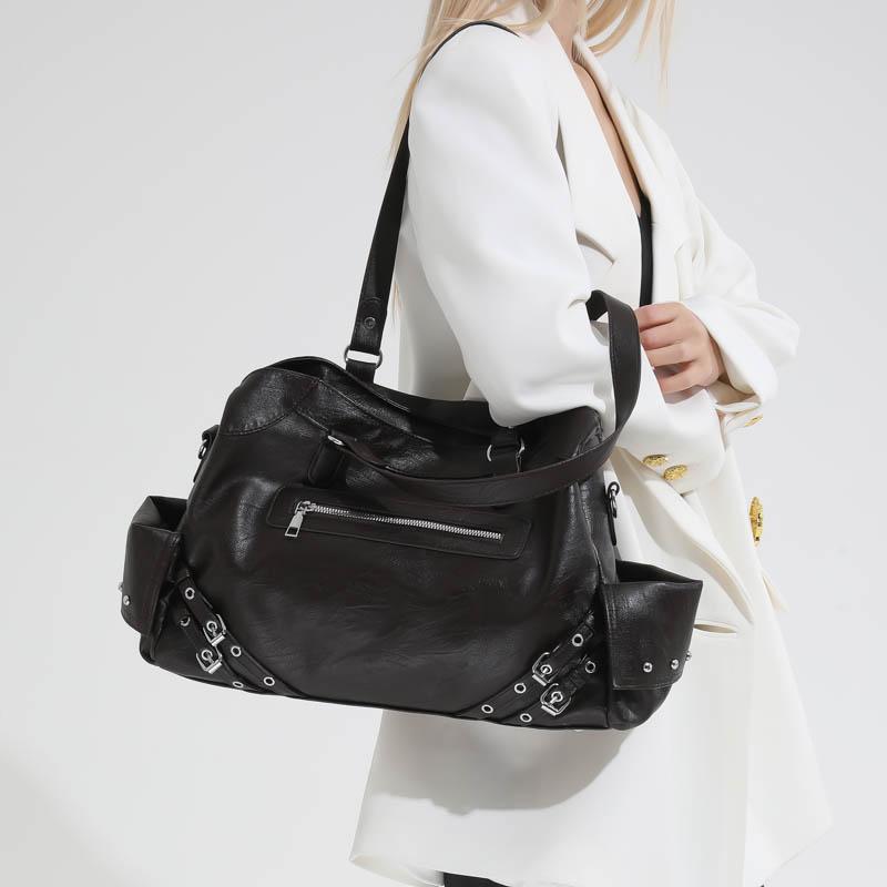 Leather Tote Bag Women's Fashion Shoulder Bag with Front Zip Pocket and Adjustable Crossbody Strap