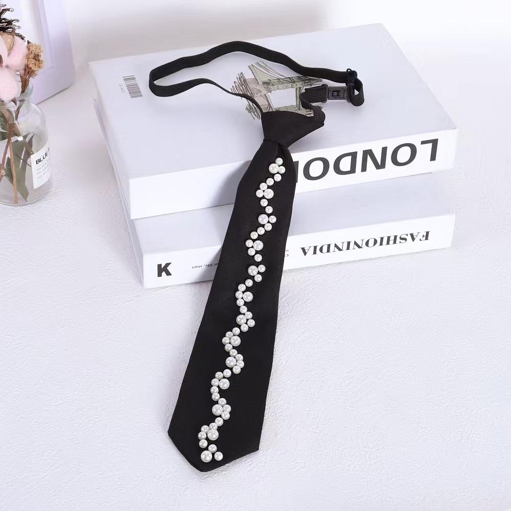Pearl Tie Blouse with Black Rhinestone Tie No Lazy Ladies Tie