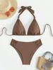 New Two-Piece Ladies Bikini - European/American Style with Splicing and 26 Contrasting Solid Colors, Available In Coffee for Men