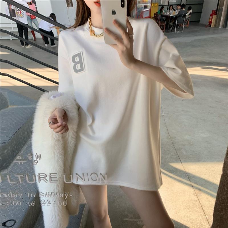 Sommer neue koreanische Version lockeres kurzärmeliges T-Shirt Damen D dreidimensional konkav-konvex reflektierend bedrucktes Schülerinnen Oberteil