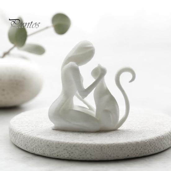 3D Printed Sculpture Sculpture, One-Piece Molding Desktop Figure, Abstract Minimalist Woman Cat Art Ornament for Home Decor Gift Stable