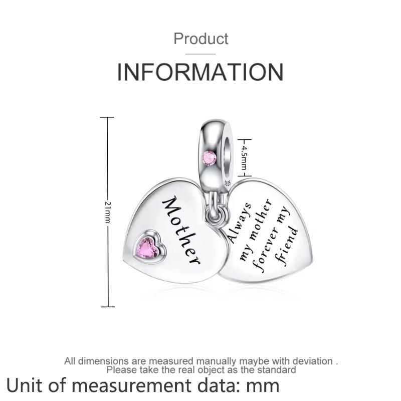 925 Silver Pink Heart Charm Pendant For Mother Sisters Daughter Friend DIY Jewelry Fit Original Bracelet Women Gift