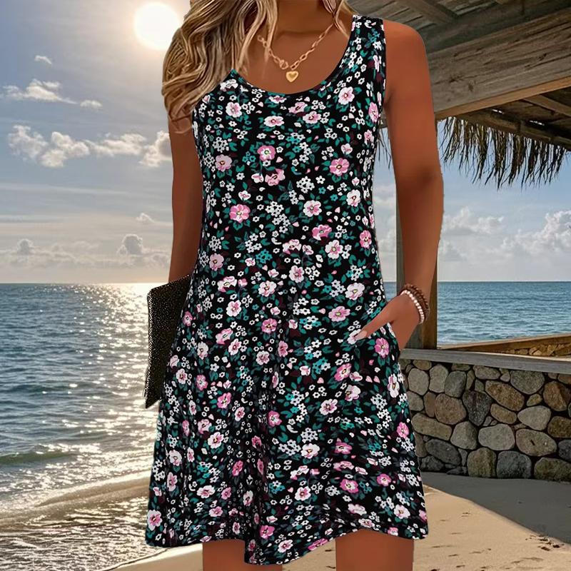 

Женское платье без рукавов с круглым вырезом, с цветочным принтом, свободное, мягкое и удобное, большого размера 4XL