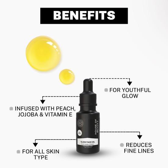 House Of Beauty Peach & Jojoba z Witaminą E - Rozświetlający Olejek do Twarzy do rozjaśniania skóry, redukcji zmarszczek, przebarwień, Nawilżający, Naturalny-10 ml