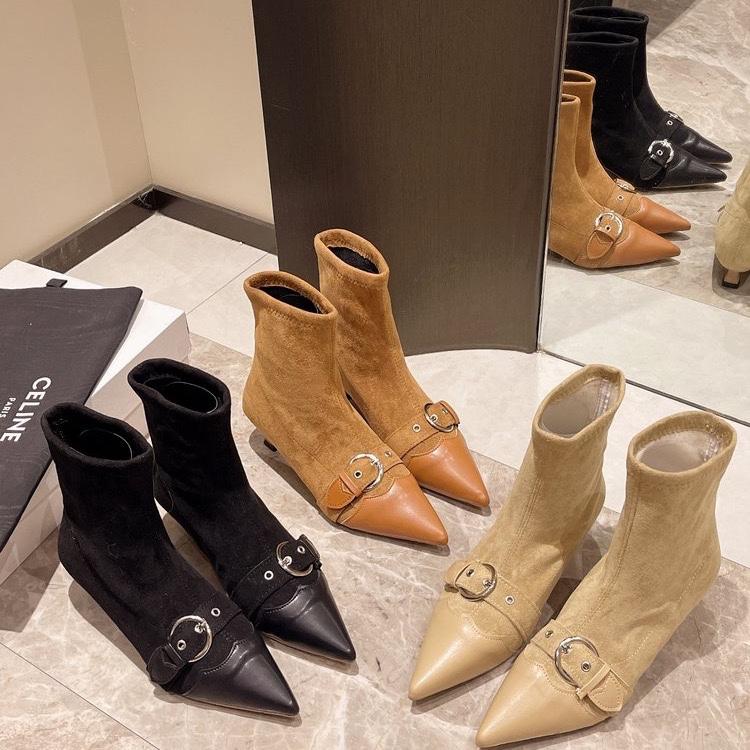 New Style Fashion Women's Shoes Sleeve Women's Boots Autumn Pointed Toe Solid Short Barrel Stilettos or Thin Heels Knight Boots