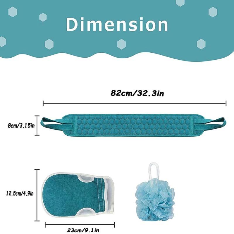Exfoliating Body Scrubber Set - Includes Back Scrubber, Bath Glove and Shower Bath Sponge Loofah