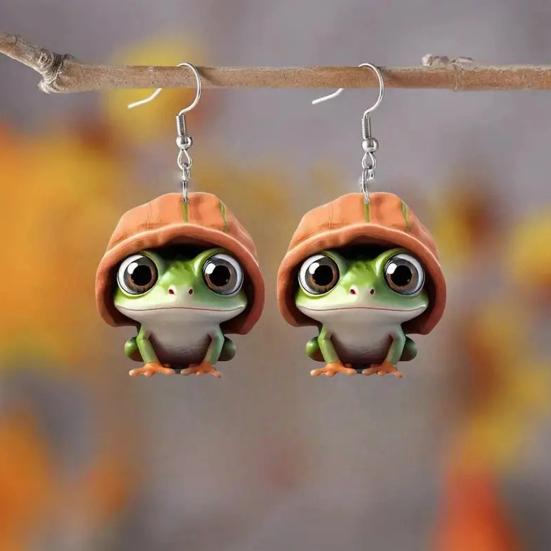 Frog Pendant Dangle Earrings 2D Acrylic Frog Pendant Earrings Cartoon