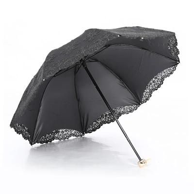 Wykwintny Damski Koronkowy Parasol Przeciwsłoneczny Deszczowy Składany Przenośny Lekki Księżniczka Ochrona Anty-UV Parasol Odporny na Wiatr