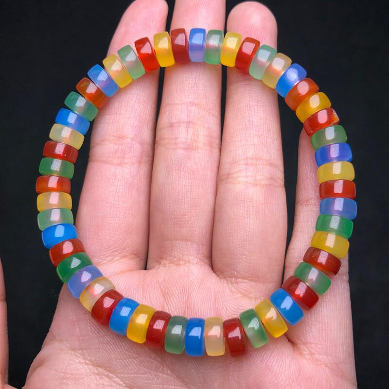 Colorful Agate Straight Cut Spacer Beads Bracelet – DIY Wenwan Accessories, Single Strand Matching Loose Beads