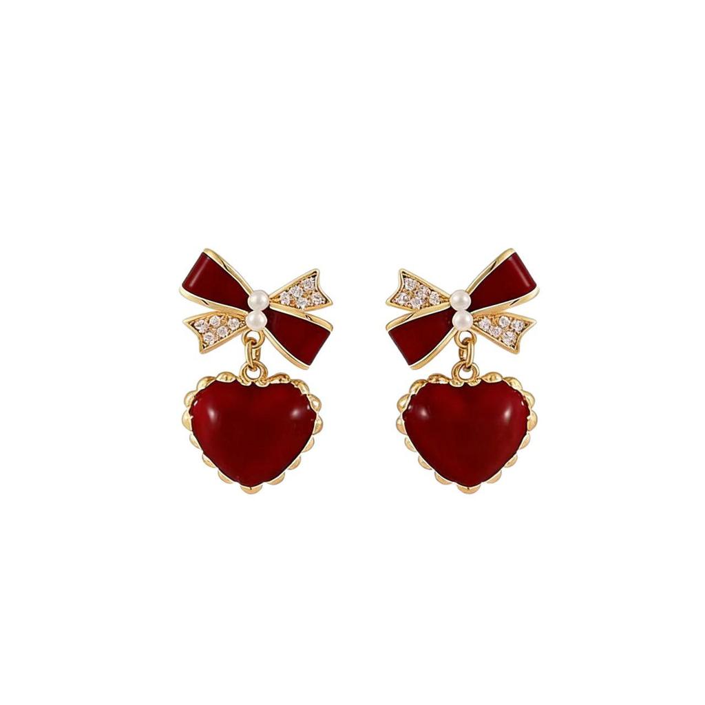 Heart-Shaped Rhinestone Bow Earrings: Elegant & Fashionable Skin-Brightening Accessories for Women