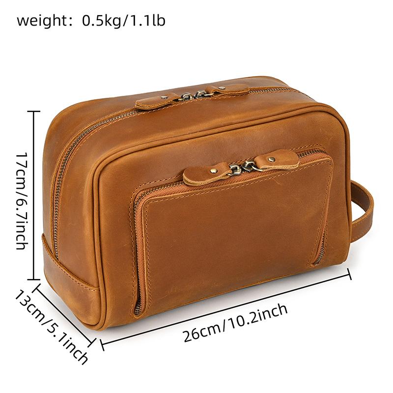 Casual Mens Leather Clutch Wallet Long Handbag Genuine Leather Zipper Hand Clutch Bag Wash Storage Bag toiletry bag men women