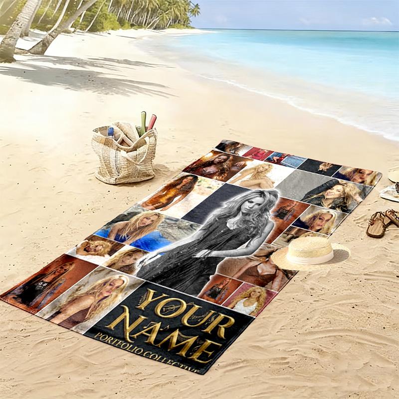 Name Custom Shakira Print Beach Towel, Large Soft Quick Dry Towel for Beach Camping Swimming