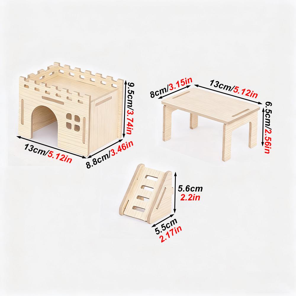 

3PCS/Set Wood Assembled Hamster Hidehouse, Platform & Ladder Set for Small Animals Hamster Pet Toys Cage Landscaping Decorations
