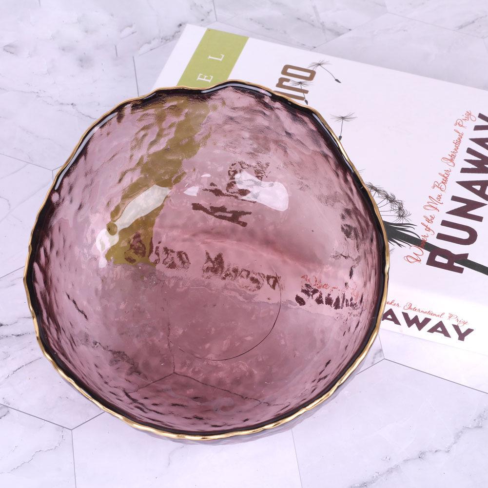 Japanese Gold Rim Hammered Glass Bowl - Fruit Salad & Sushi Plate Tableware