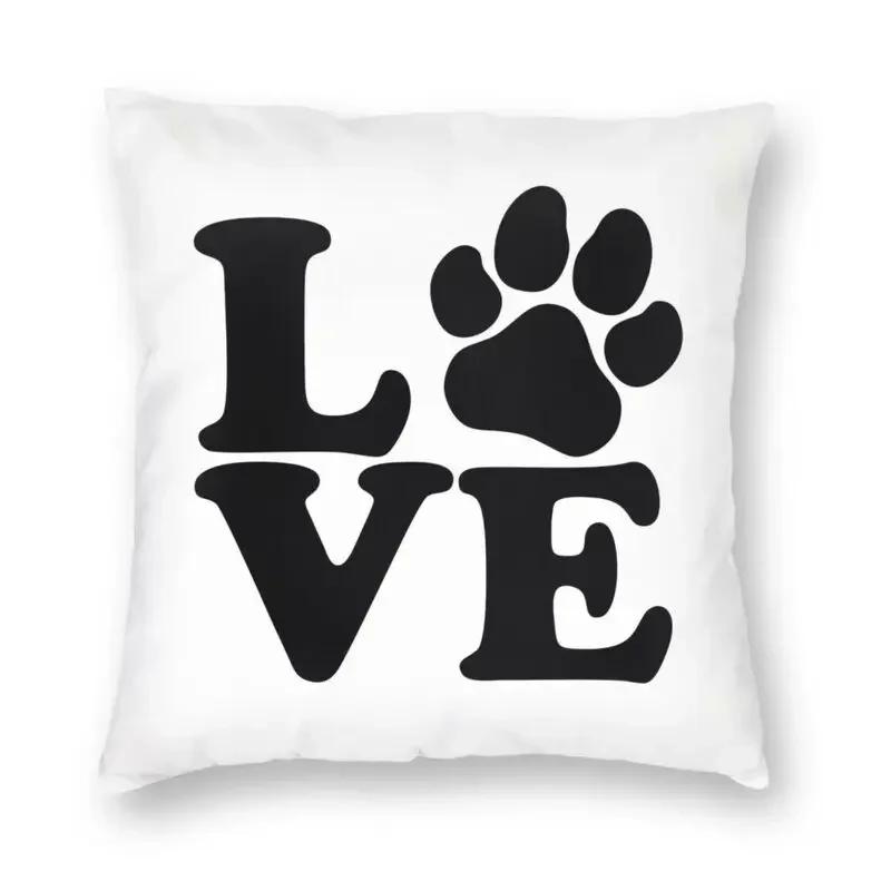 Love Dog Paws And Bones Pattern Throw Pillow Cover With Short Plush Print For Living Room Sofa Decoration Cushion Cover