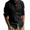Men's Long Sleeve Linen Shirt Stand Collar Breathable Casual Pocket Shirt Lightweight Summer Top