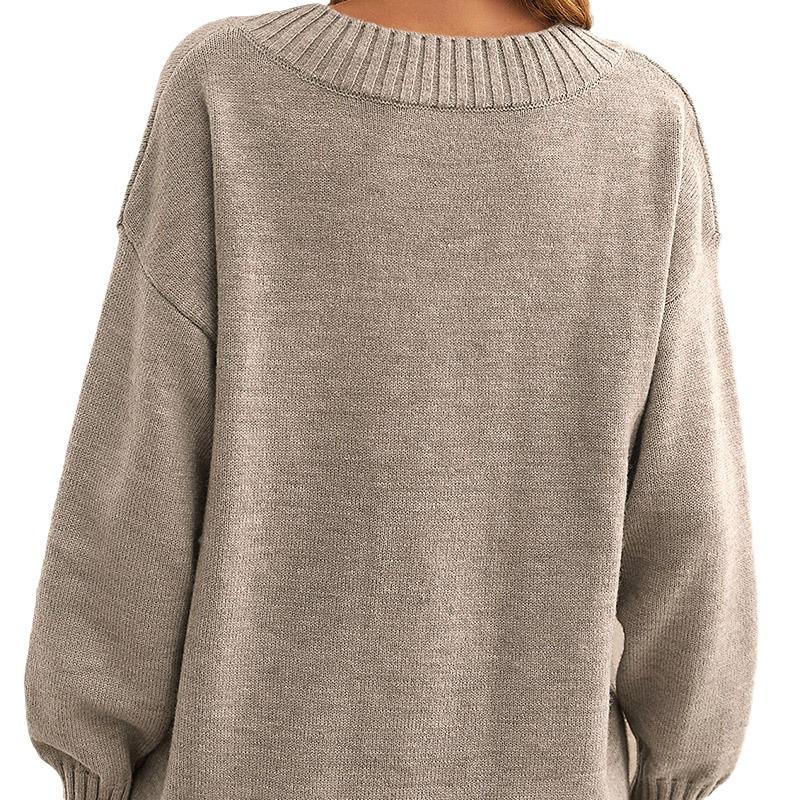 European & American Style Women's Loose V-Neck Knitted Pullover Sweater