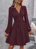 Asymmetric Neck Lantern Sleeve Ruffle Waist Dress