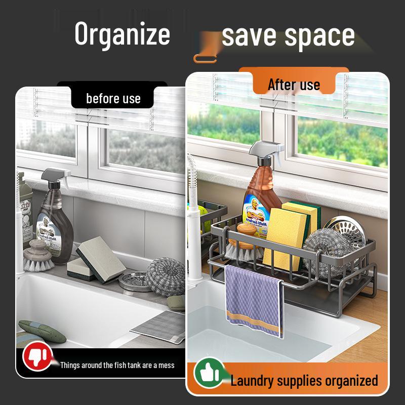 Multifunctional Kitchen Sink Organizer: Dishcloth, Sponge, Soap, Steel Wool Holder