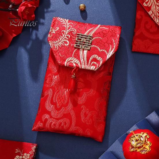 Chinese Red Envelope Embroidered Satin Cash Envelope Lucky Money Envelope Pocket for Wedding Spring Festival Banknotes Gift