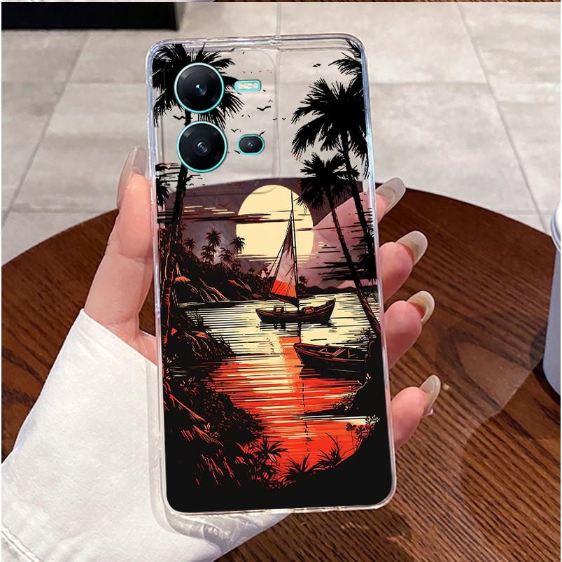 Phone Case For Vivo V25 Y35 Casing Luxury Cute Love Heart Rabbit Funny Pattern Transparent Silicone TPU Soft Shell Back Cover