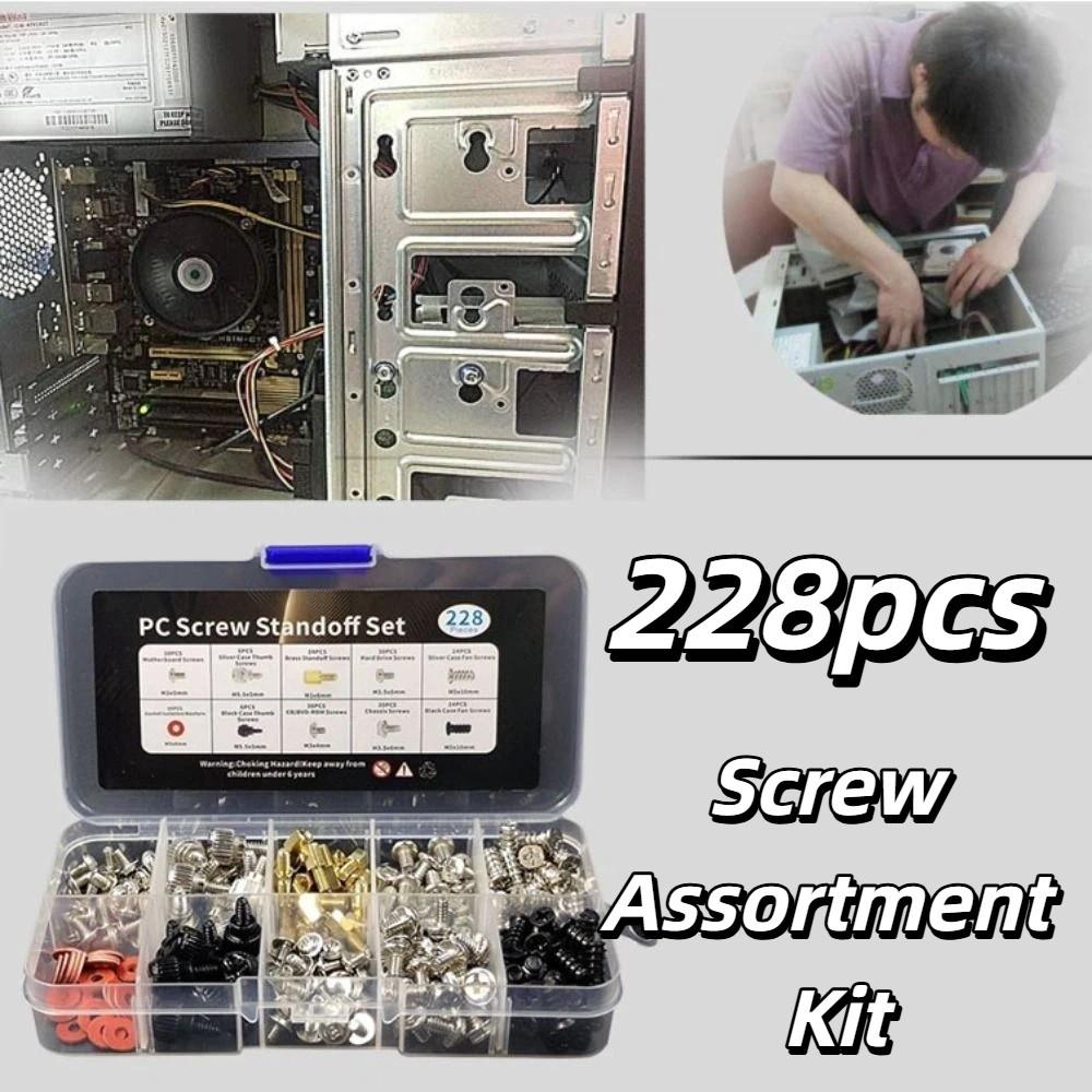 228pcs Computer Repair Screw Assortment Kit Hardware Tools High Hardness Standoff Assortment Kit Clear Threads Not Slipping